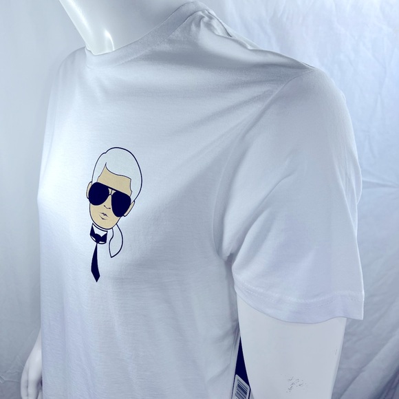 KARL LAGERFELD PARIS, WHITE TEE SHIRT, 100% COTTON, UNISEX, LARGE SIZE - Picture 4 of 16